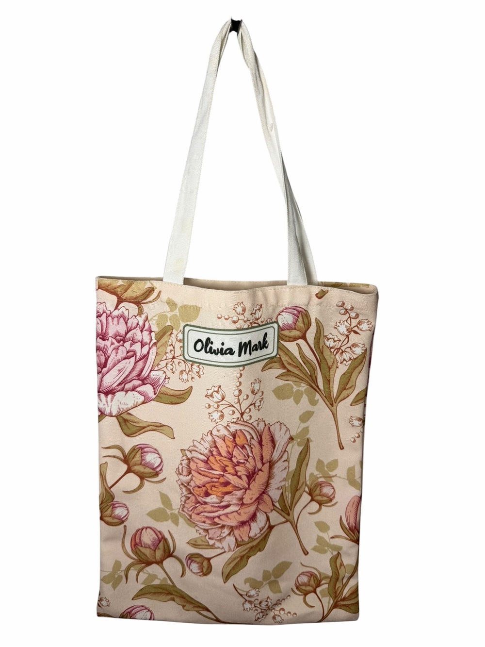 Olivia M Floral Cream Shoulder Tote with Pink Blooms